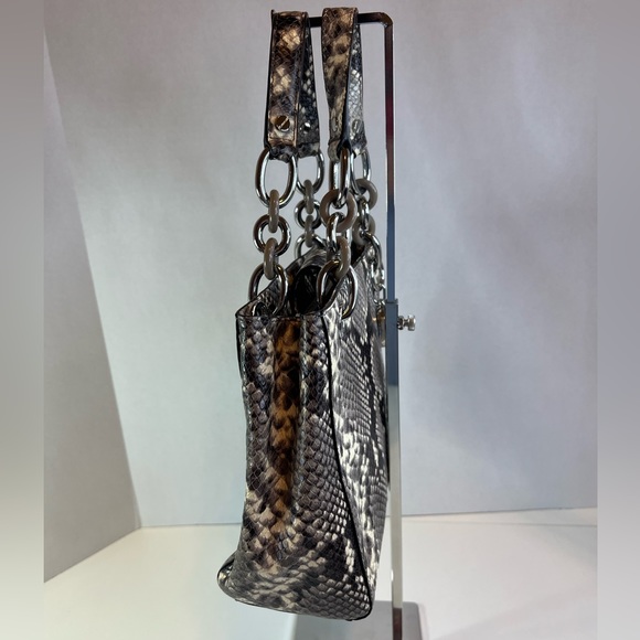 Michael Kors Steel Gray & Black Python Embossed Leather Small Cynthia Satchel - Picture 2 of 11